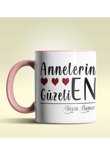 Kişiye Özel Annelerin En Güzeli Tasarımlı Pembe Kupa Bardak