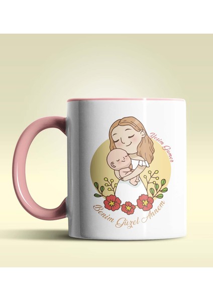 Kişiye Özel Benim Güzel Annem Tasarımlı Pembe Kupa Bardak