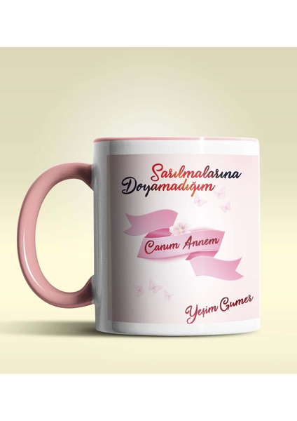 Kişiye Özel Canım Annem 3 Tasarımlı Pembe Kupa Bardak