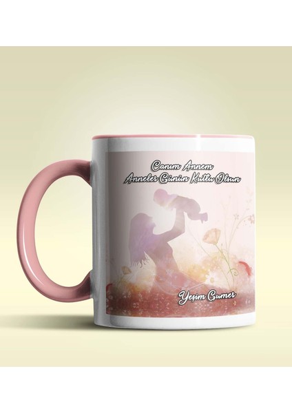 Kişiye Özel Anneler Günü Kutlu Olsun 4 Temalı Pembe Kupa Bardak