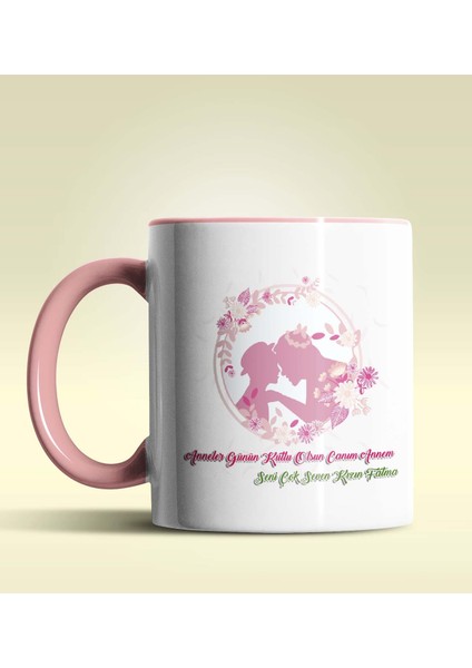 Kişiye Özel Anneler Günü Kutlu Olsun 5 Temalı Pembe Kupa Bardak