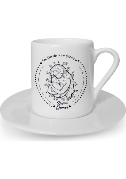 Kişiye Özel Sen Çiçeklerin En Güzelisin Tasarımlı Beyaz Kahve Fincanı