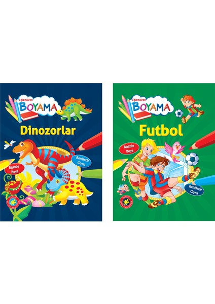 Eğlendiren Boyama Seti -Futbol+Dinozorlar - 3+ Yaş - Okul Öncesi - 2 Kitap - Set