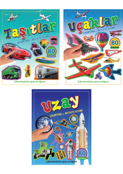 Çıkartma ve Aktivite Kitabı Serisi - Taşıtlar+Uçaklar+Uzay - 4+ Yaş - Okul Öncesi - 3 Kitap - Set - Çıkartma - Etkinlik - Aktivite