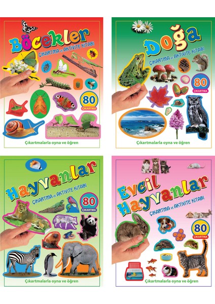Çıkartma ve Aktivite Kitabı Serisi - Evcil Hayvanlar+Doğa+Böcek+Evcil Hayvanlar - 4+ Yaş - Okul Öncesi - Set - 4 Kitap - Çıkartma - Etkinlik - Aktivite