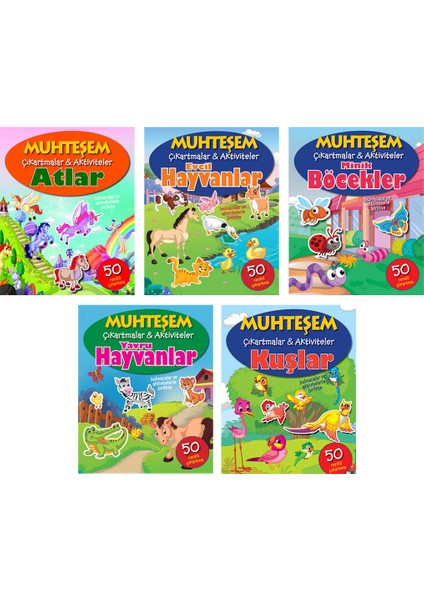 Muhteşem Çıkartmalar ve Aktiviteler Serisi 5 Kitap - 3+ Yaş - Okul Öncesi - 5 Kitap - Set - Çıkartma - Etkinlik - Bulmaca