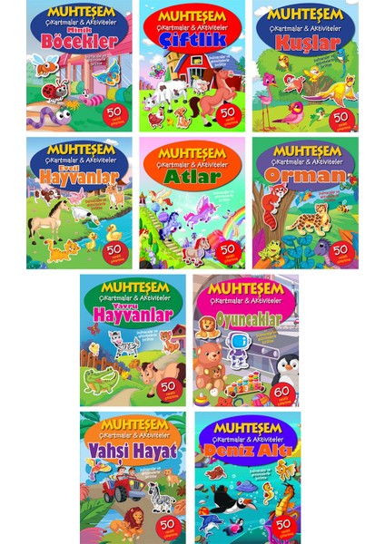 Muhteşem Çıkartmalar ve Aktiviteler Serisi 10 Kitap(1.set) - 3+ Yaş - Okul Öncesi - 10 Kitap - Set - Çıkartma - Etkinlik - Bulmaca