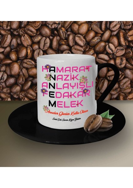 Kişiye Özel Annem Tasarımlı Siyah Kahve Fincanı