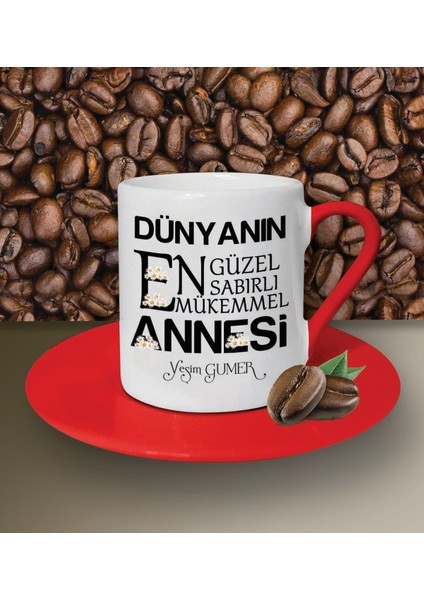 Kişiye Özel Dünyanın En Güzel Annesi Temalı Kırmızı Kahve Fincanı