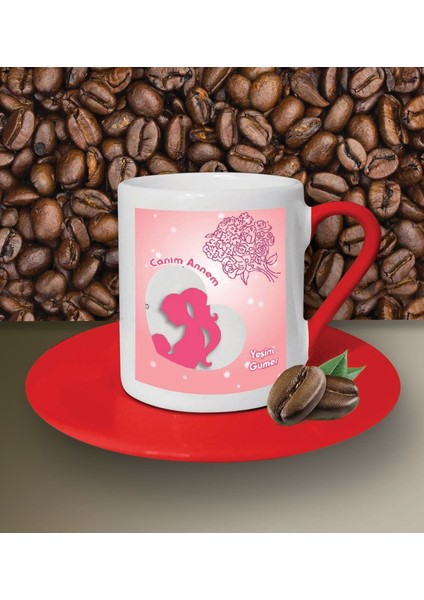 Kişiye Özel Canım Annem 5 Tasarımlı Kırmızı Kahve Fincanı