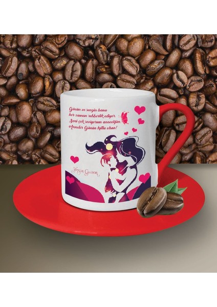 Kişiye Özel Anneler Günün Kutlu Olsun8 Tema Kırmızı Kahve Fincanı