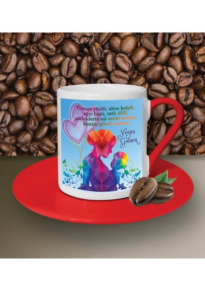 Kişiye Özel Anneler Günün Mesajı Tasarımlı Kırmızı Kahve Fincanı