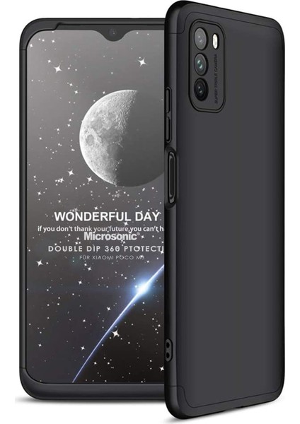 Xiaomi Poco M3 Kılıf Double Dip 360 Protective Siyah