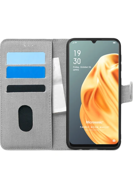 Oppo A91 Kılıf Fabric Book Wallet Gri