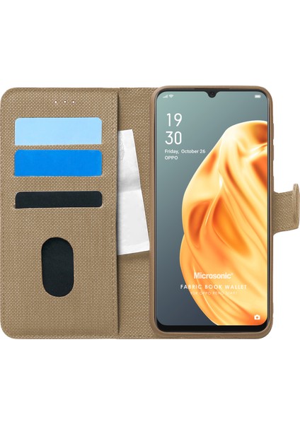 Oppo A91 Kılıf Fabric Book Wallet Gold