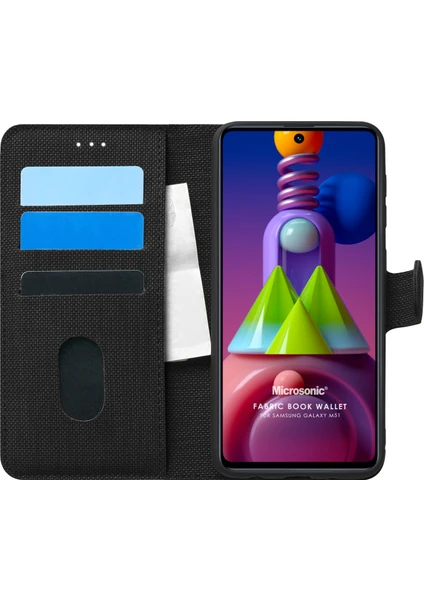 Samsung Galaxy M51 Kılıf Fabric Book Wallet Siyah