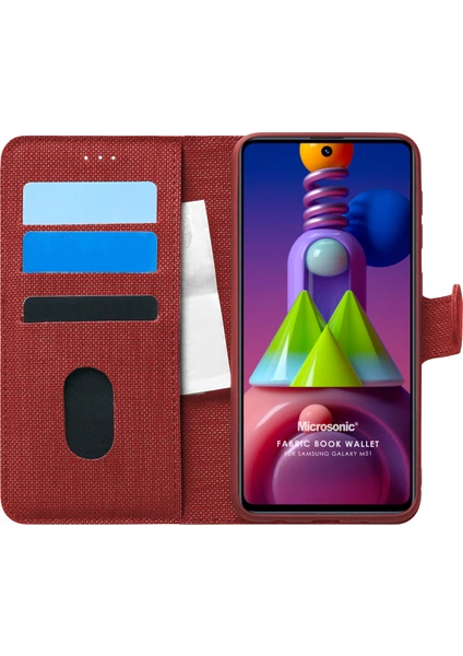 Samsung Galaxy M51 Kılıf Fabric Book Wallet Kırmızı