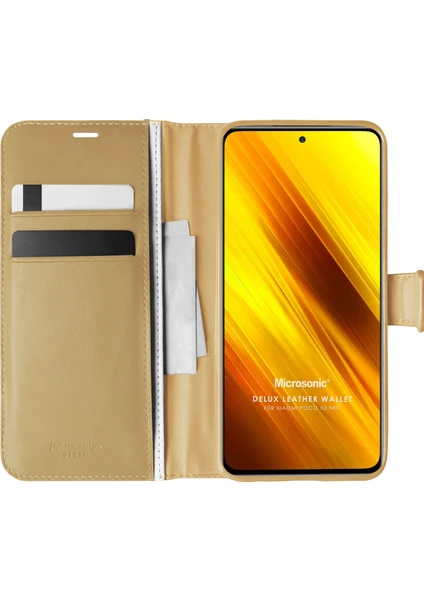 Xiaomi Poco X3 Pro Kılıf Delux Leather Wallet Gold