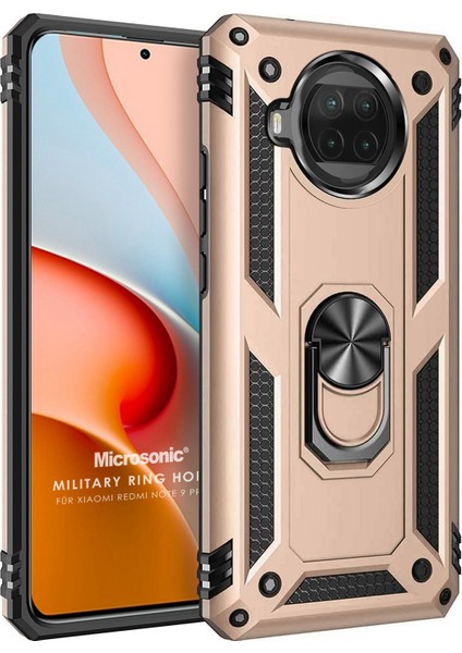 Xiaomi Redmi Note 9 Pro 5g Kılıf Military Ring Holder Gold