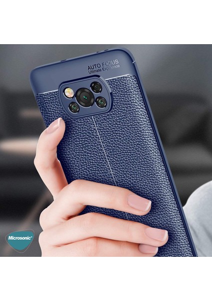 Xiaomi Poco X3 Pro Kılıf Deri Dokulu Silikon Lacivert