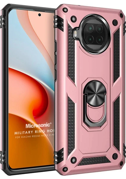 Xiaomi Redmi Note 9 Pro 5g Kılıf Military Ring Holder Rose Gold