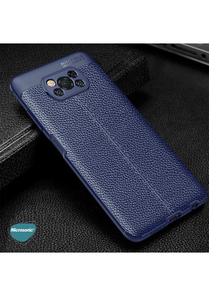Xiaomi Poco X3 Pro Kılıf Deri Dokulu Silikon Lacivert