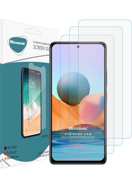 Xiaomi Redmi Note 10 Pro Screen Protector Nano Glass Cam Ekran Koruyucu (3'lü Paket)