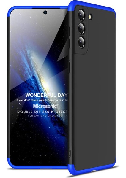 Samsung Galaxy S21 Kılıf Double Dip 360 Protective Siyah Mavi