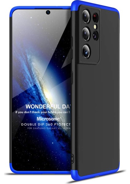 Samsung Galaxy S21 Ultra Kılıf Double Dip 360 Protective Siyah Mavi