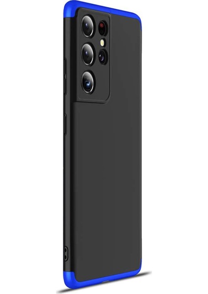 Samsung Galaxy S21 Ultra Kılıf Double Dip 360 Protective Siyah Mavi