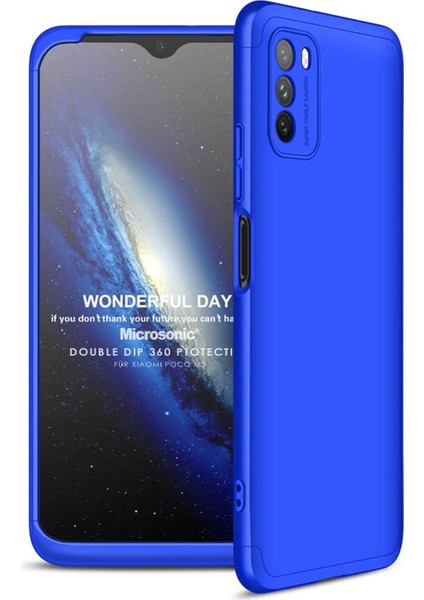 Xiaomi Poco M3 Kılıf Double Dip 360 Protective Mavi