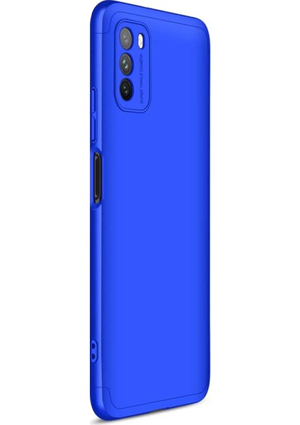 Xiaomi Poco M3 Kılıf Double Dip 360 Protective Mavi