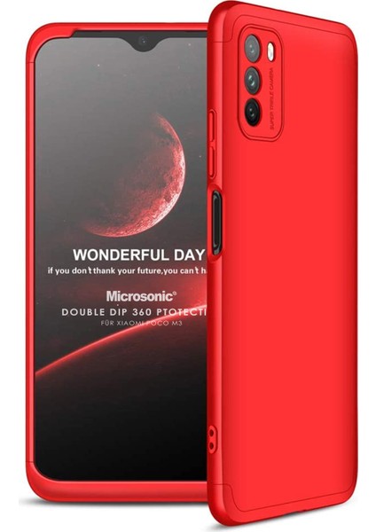 Xiaomi Poco M3 Kılıf Double Dip 360 Protective Kırmızı