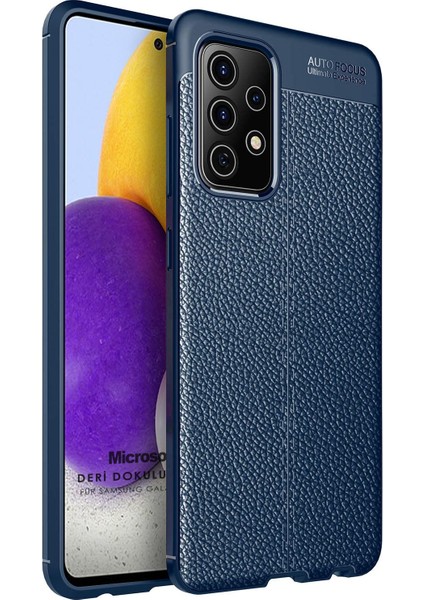 Samsung Galaxy A52 Kılıf Deri Dokulu Silikon Lacivert