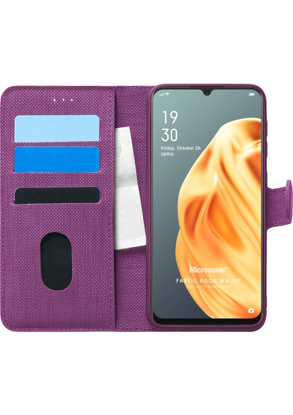 Oppo Reno 3 Kılıf Fabric Book Wallet Mor