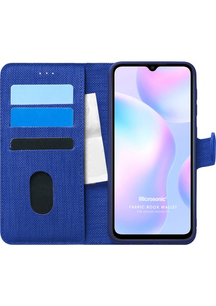Xiaomi Redmi 9A Kılıf Fabric Book Wallet Lacivert