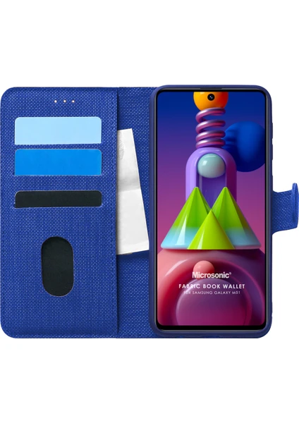 Samsung Galaxy M51 Kılıf Fabric Book Wallet Lacivert