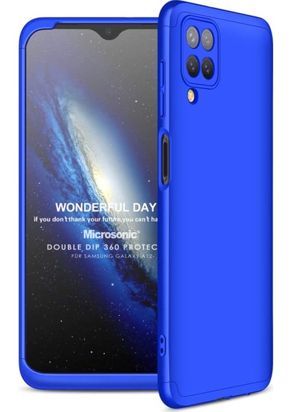 Samsung Galaxy A12 Kılıf Double Dip 360 Protective Mavi