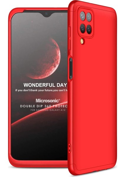 Samsung Galaxy A12 Kılıf Double Dip 360 Protective Kırmızı