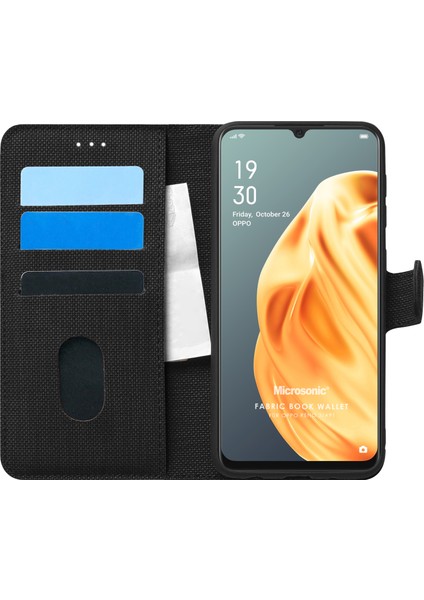 Oppo Reno 3 Kılıf Fabric Book Wallet Siyah