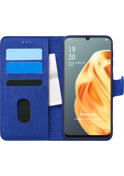 Oppo Reno 3 Kılıf Fabric Book Wallet Lacivert