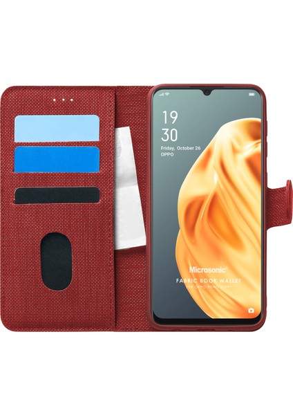 Oppo Reno 3 Kılıf Fabric Book Wallet Kırmızı