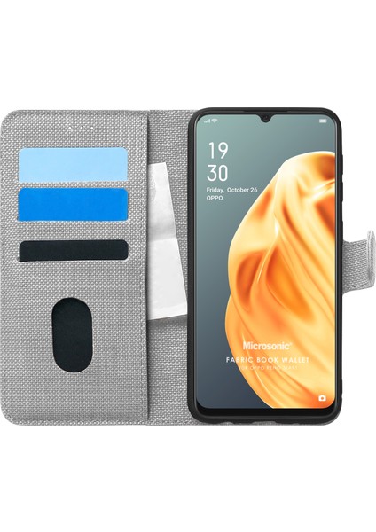 Oppo Reno 3 Kılıf Fabric Book Wallet Gri