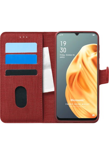 Oppo A91 Kılıf Fabric Book Wallet Kırmızı