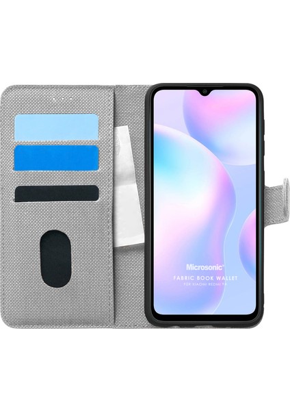 Xiaomi Redmi 9A Kılıf Fabric Book Wallet Gri