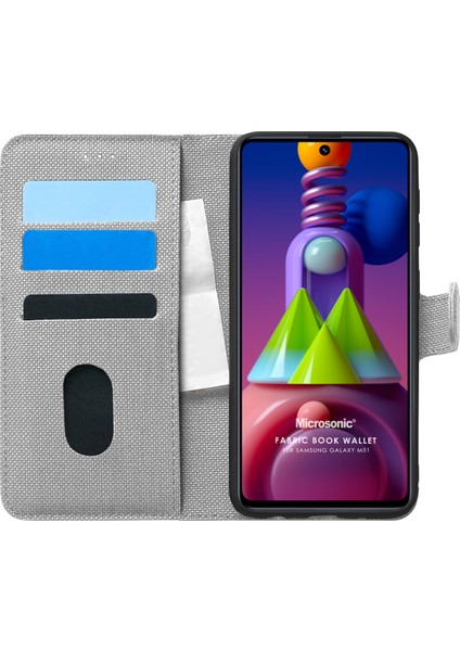 Samsung Galaxy M51 Kılıf Fabric Book Wallet Gri
