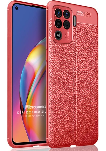 Oppo Reno 5 Lite Kılıf Deri Dokulu Silikon Kırmızı