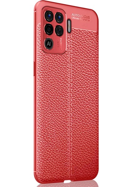 Oppo Reno 5 Lite Kılıf Deri Dokulu Silikon Kırmızı