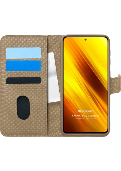 Xiaomi Poco X3 Pro Kılıf Fabric Book Wallet Gold