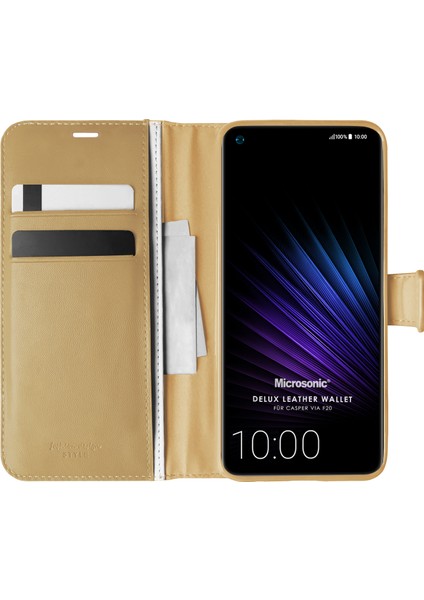 Casper Via F20 Kılıf Delux Leather Wallet Gold